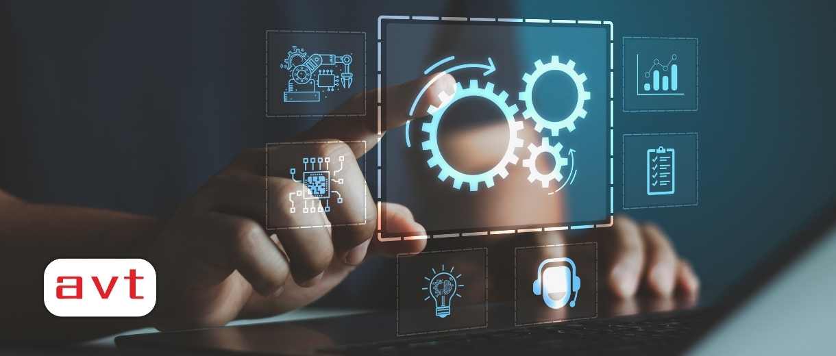 Man use laptop with virtual automation technology to automate business tasks