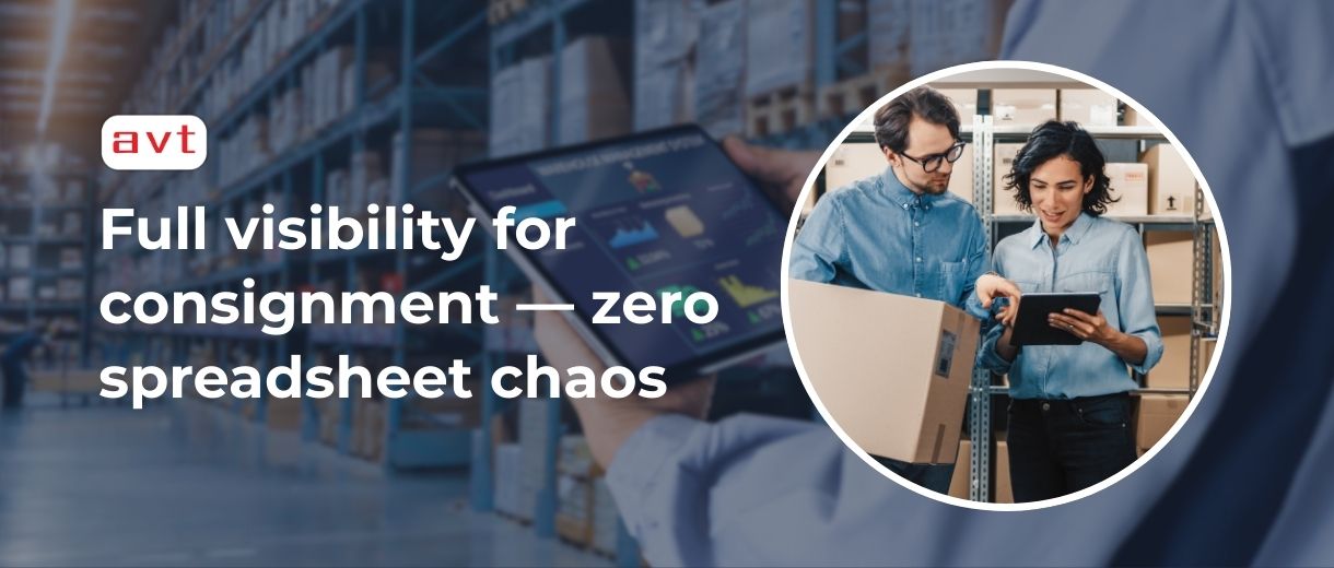 Warehouse staff checking consigned stock levels and analytics in NetSuite